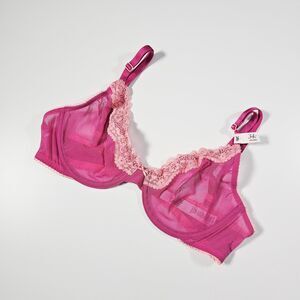 Victoria's Secret TEASE Lace-Trim Unlined Demi Bra, Rose Pink, Size 34C
